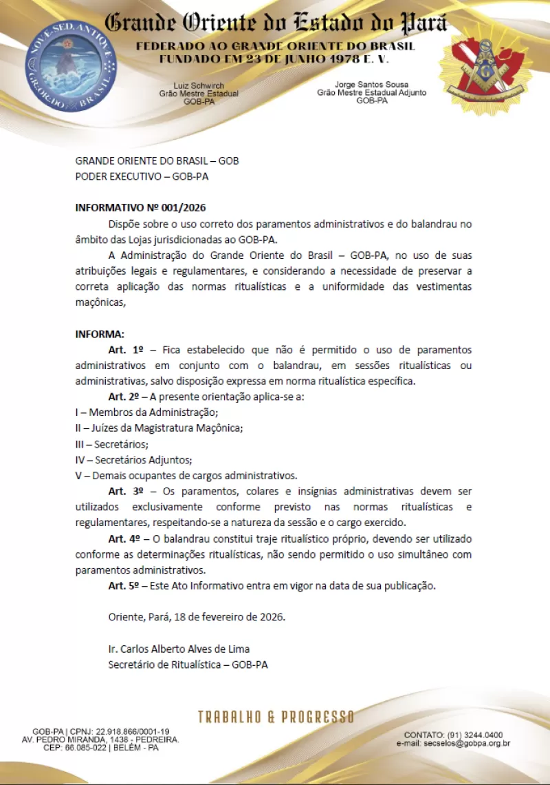 GOB-PA esclarece regras sobre uso de paramentos administrativos e balandrau